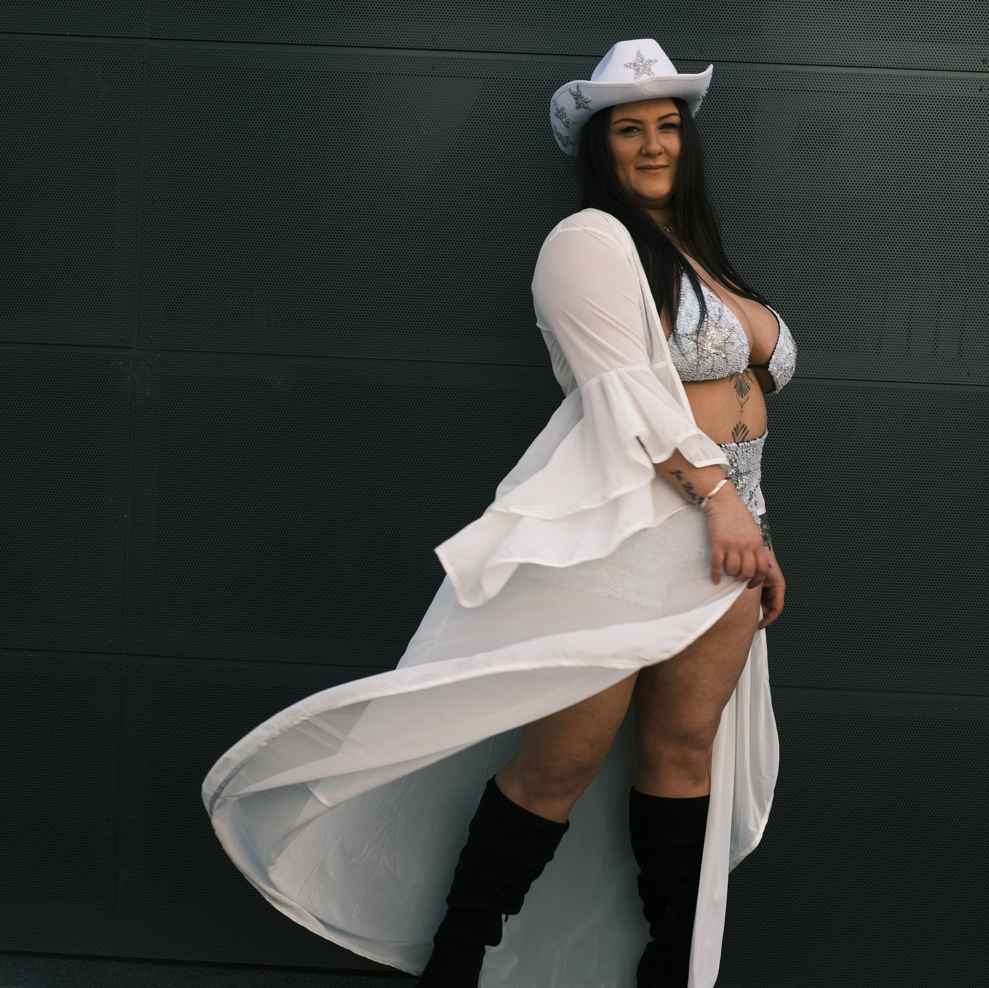 Handmade ivory mesh bridal kimono with sequined 'Bride' beading on the back. Perfect for bridal showers, hens parties, bachelorette celebrations, or as a chic bride gown for the wedding morning.