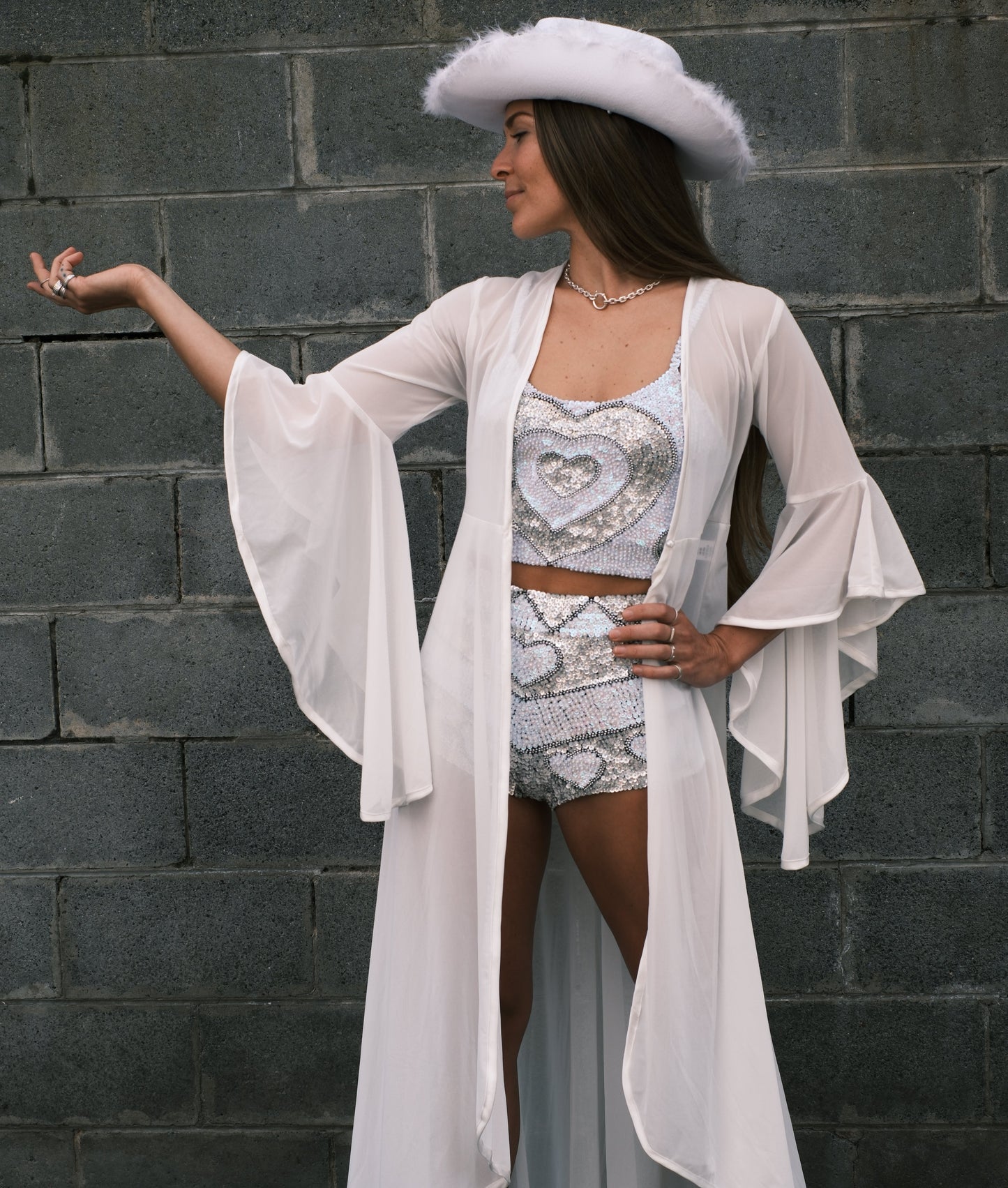 Luxurious handmade bridal kimono crafted from high-quality ivory mesh, featuring hand-beaded 'Bride' in sequins on the back. Ideal for bachelorette parties, hens parties, bridal showers, and as a wedding morning gown.