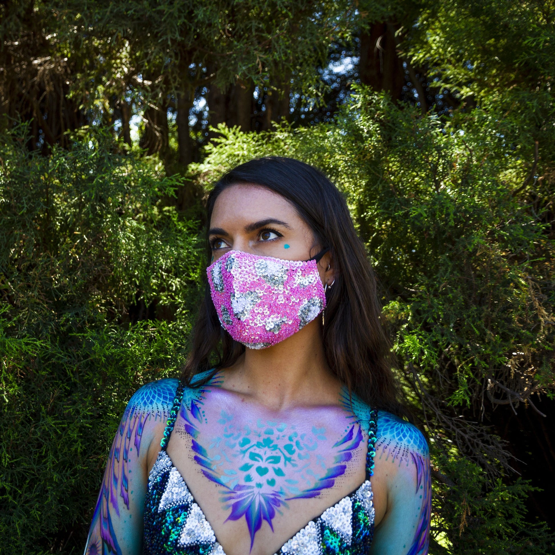Pink Leopard Sequin Face Mask, festival fashion, festival accessory, pink sequin face mask.