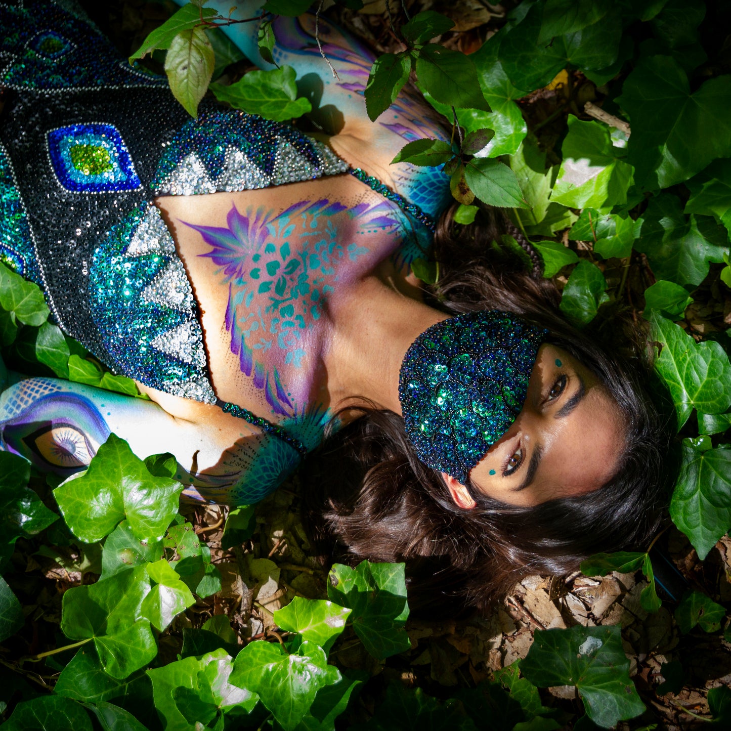 Mermaid Face Covering, festival outfit, hand made sequin set, festival fashion, EDC, burning man fashion, rave wear, performer wear, pole dancer.