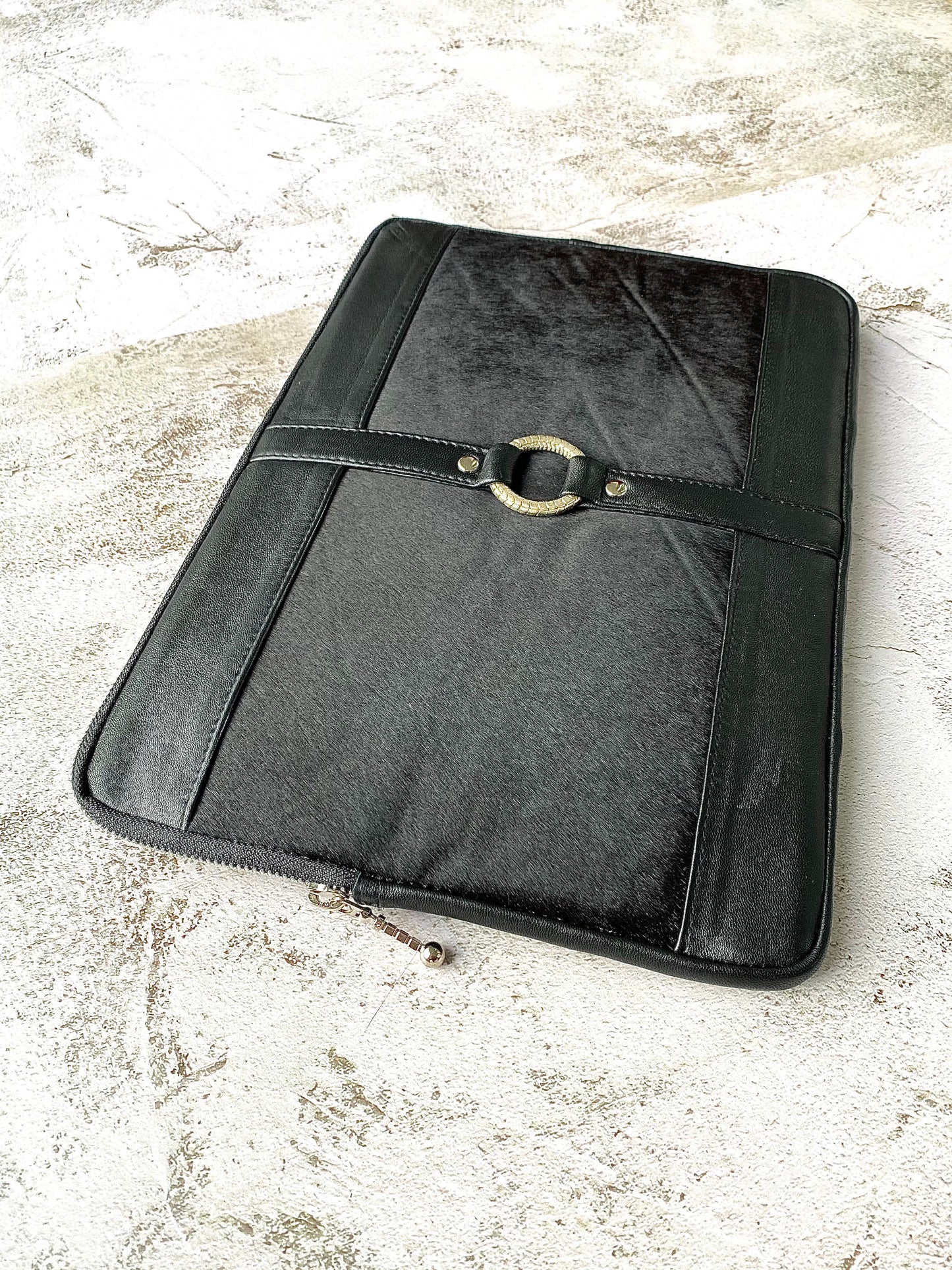 hand made black leather laptop bag with silver hardware for macbook and ipad, sleek and sexy design.