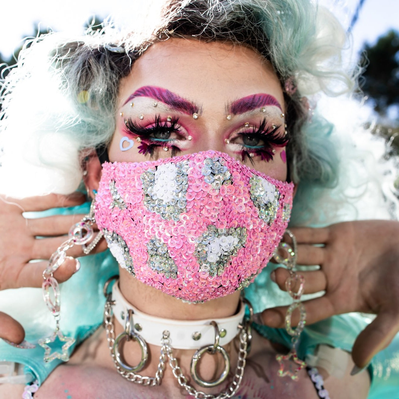 Pink Panther Sequin Face Mask, Sequin face mask, face covering, bespoke face mask, dust mask, COVID-19 face mask, hand beaded face mask,  This stunning pink sequin face mask is a little bit of bling to match your evening wear Or just to lift your mood, breathable for long wear.