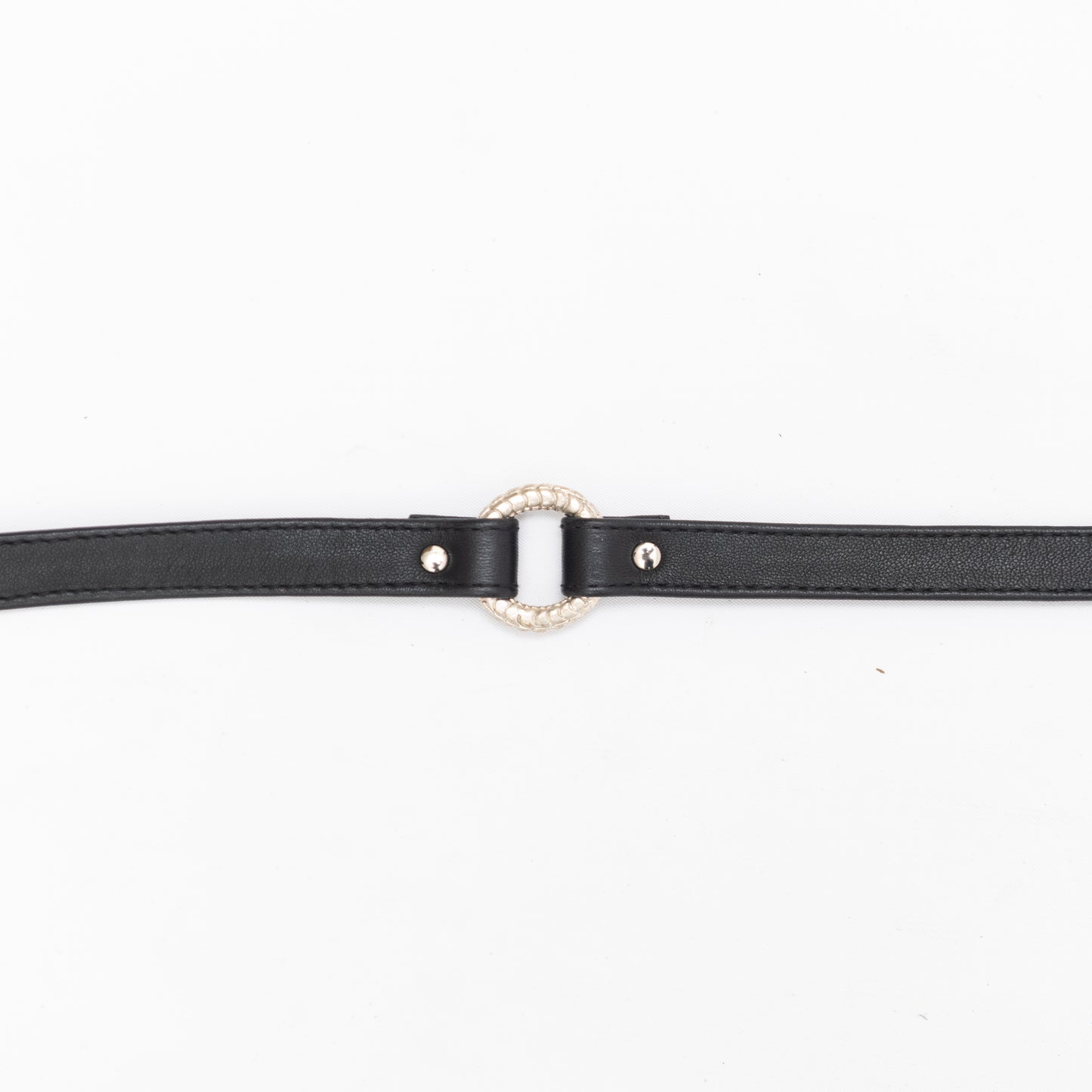 handmade black genuine leather choker necklace with detailed silver o ring, for festival outfits, rave wear or bondage style.
