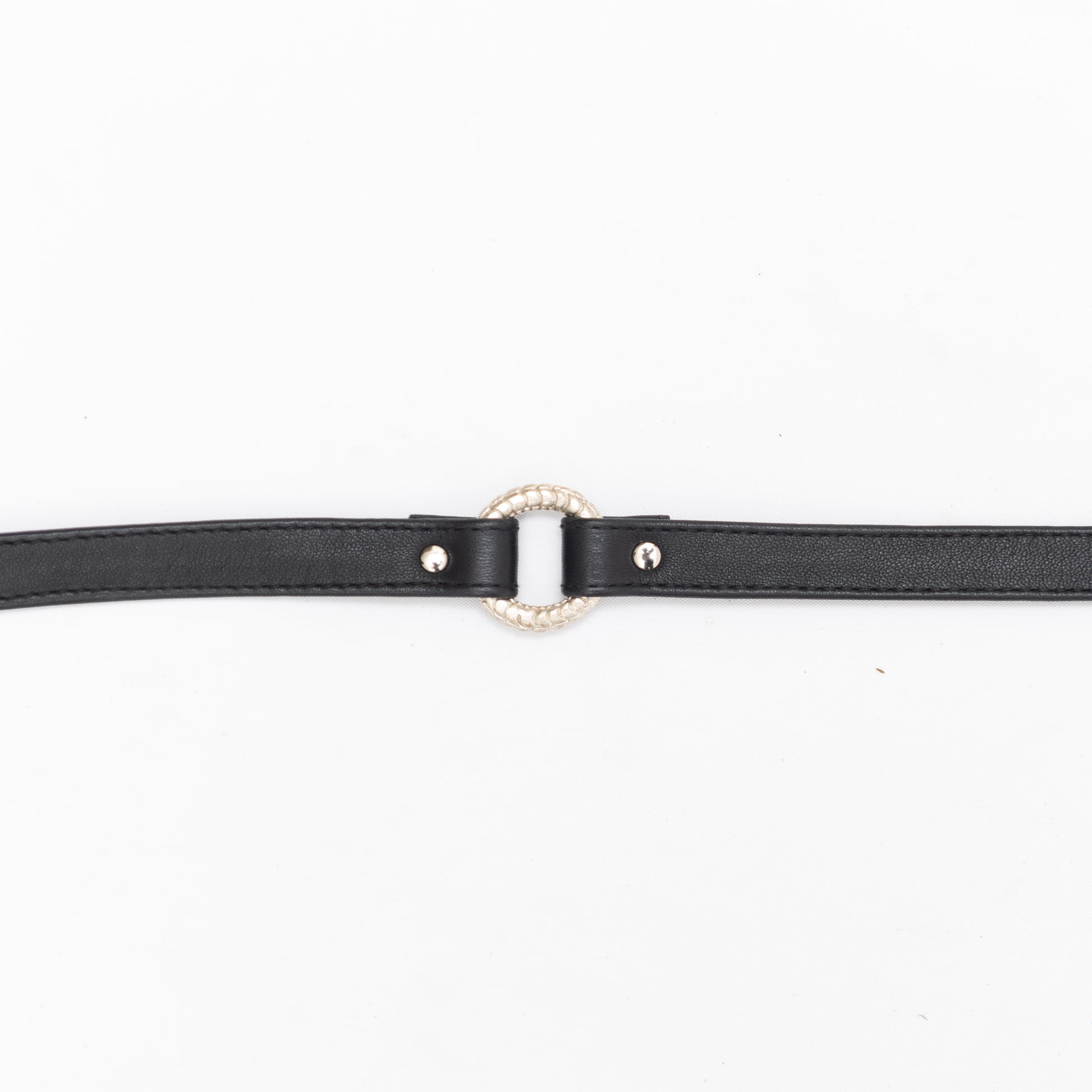 handmade black genuine leather choker necklace with detailed silver o ring, for festival outfits, rave wear or bondage style.