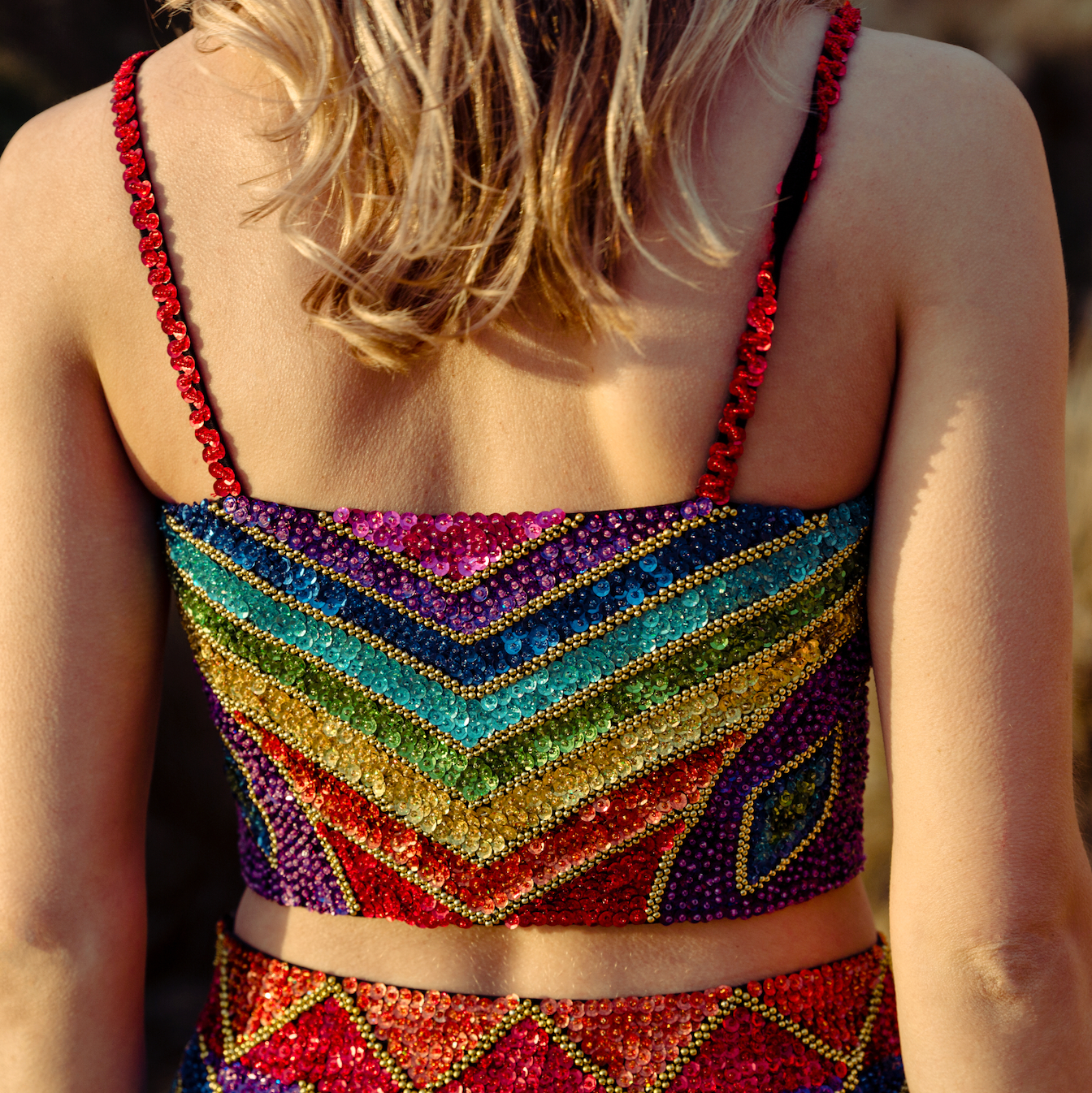 rainbow crop top, rainbow sequin top, hand made sequin crop top.
