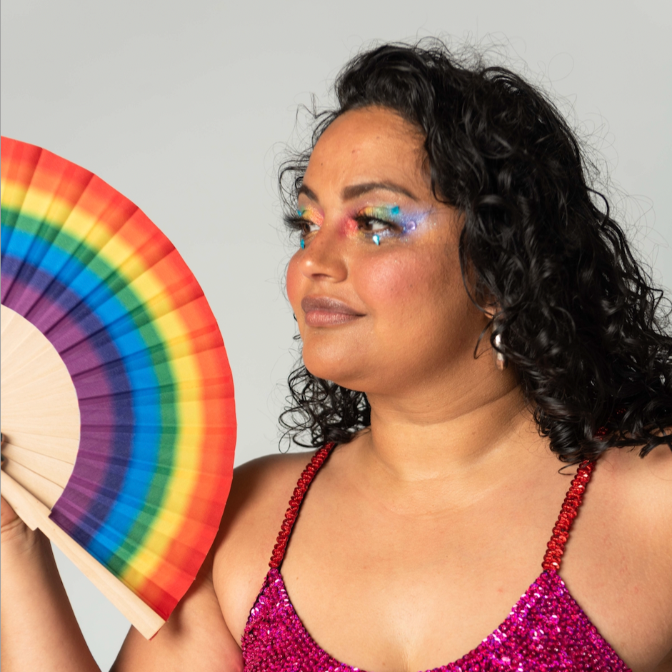 rainbow festival hand fan for rave and gay pride festival.