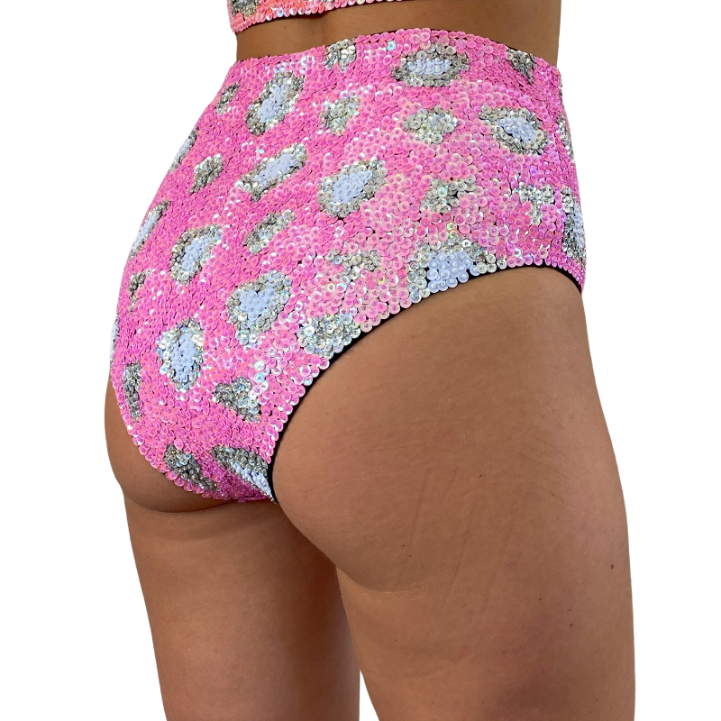 Pink sequins shorts, Pink leopard print Sequin hot pants, Festival bottoms, Sequin Set, Rave Outfit, Festival shorts, Rave Set, Rave wear, EDC, burning man.