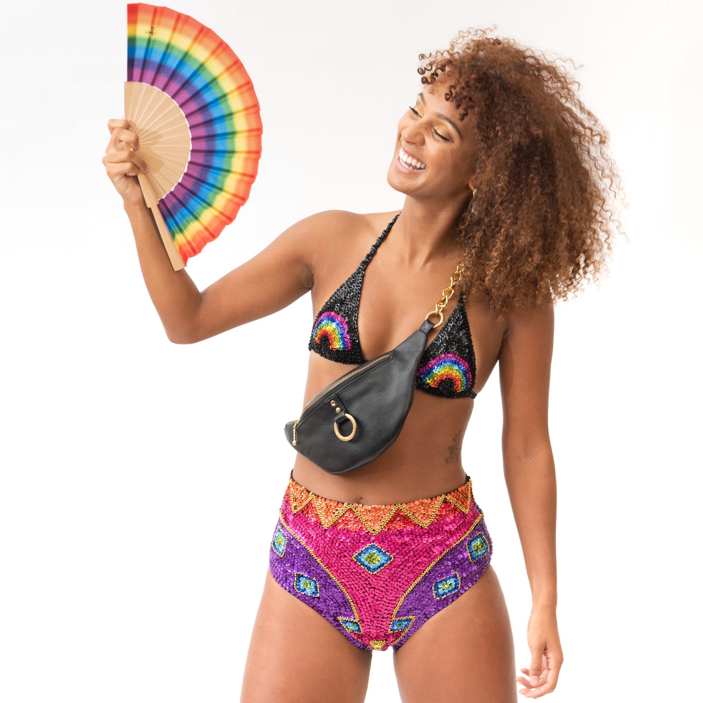Raving Rainbow Hand Fan