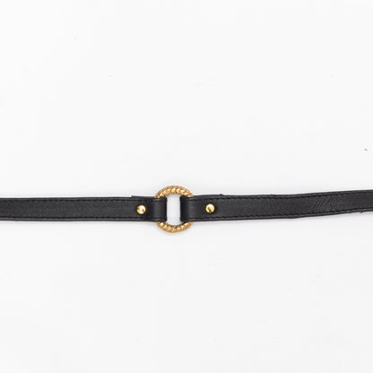 handmade black leather choker with gold o ring, for festival outfit, bondage style or kink.