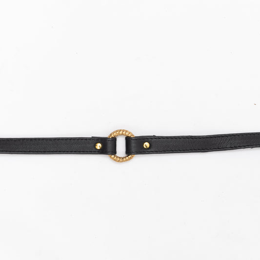 handmade black leather choker with gold o ring, for festival outfit, bondage style or kink.