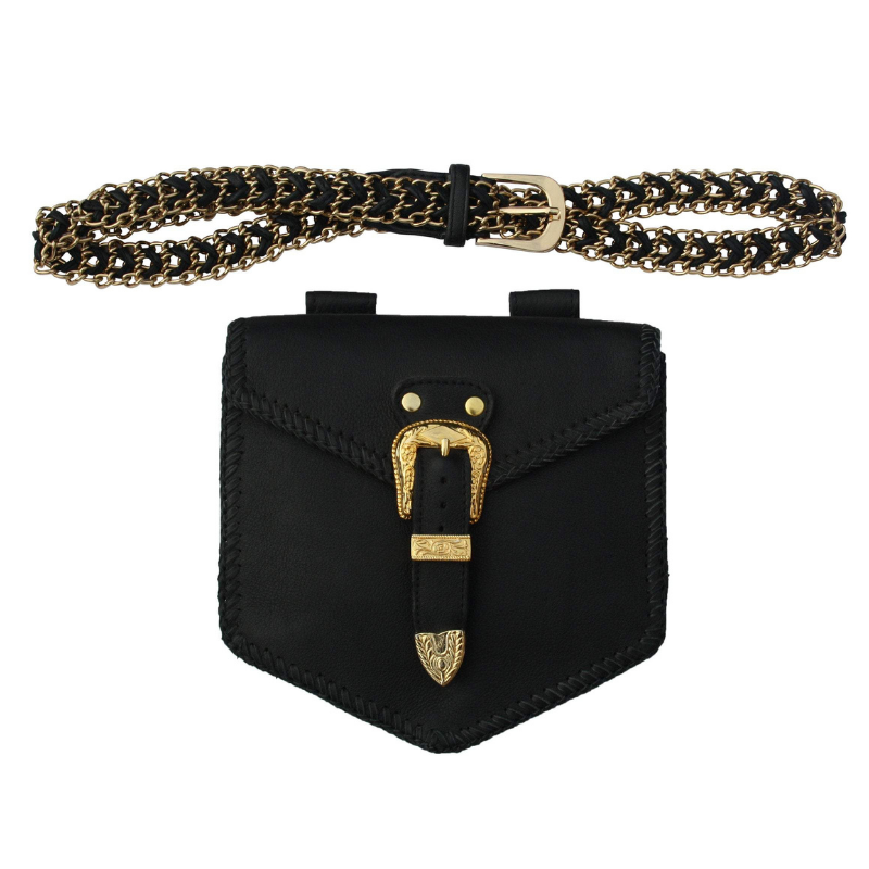 Buckled Belt Bag, Ziji The Label, Gold hardware on this black leather bum bag for your next festival outfit.  