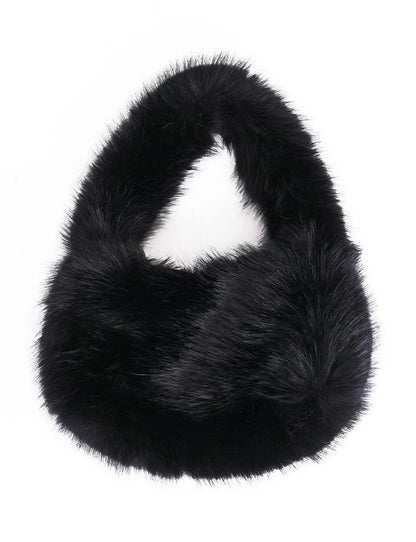 Soft and plush black faux fur handbag, a chic accessory for weddings and festivals