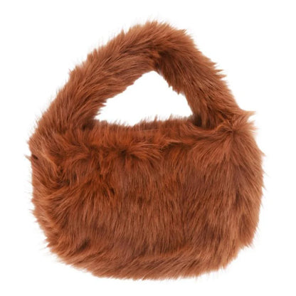 Plush brown faux fur handbag, perfect for adding cozy elegance to festival or wedding outfits