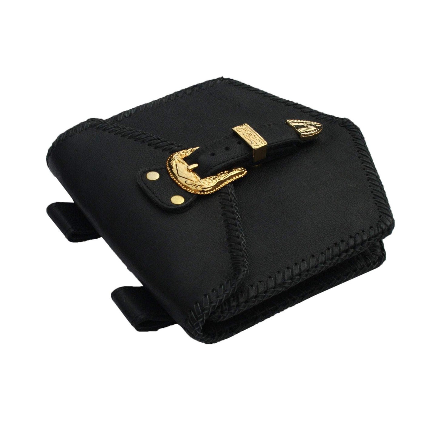 Gold Buckled Belt Bag, Ziji The Label, Hands free bag, black leather festival belt bag with gold buckle. 