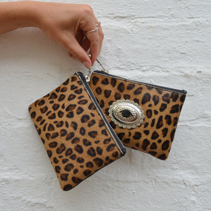 Small ladies leopard print purse, hand made, animal print.