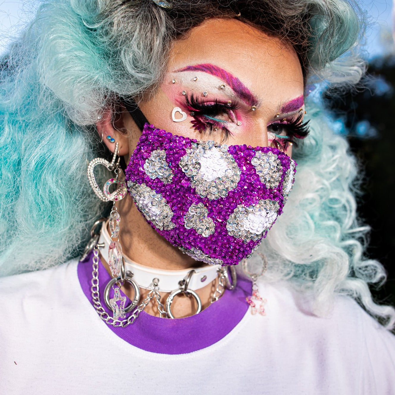 Purple Leopard Sequin Face Mask | Face Covering | Drag Queen | Ziji The Label