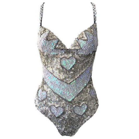 Silver, Sparkly, Sequin Bodysuit for Women. This Sequin Leotard is Perfect  for Festival Outfit, Rave Wear, Glamorous Party Wear. -  Denmark
