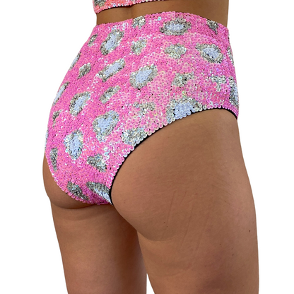 Pink sequins shorts, Pink leopard print Sequin hot pants, Festival bottoms, Sequin Set, Rave Outfit, Festival shorts, Rave Set, Rave wear, EDC, burning man. 