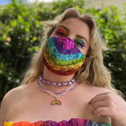 Rainbow Sequin Face Mask, hand made, rainbow face covering, sparkly covid-19 safe face mask. 