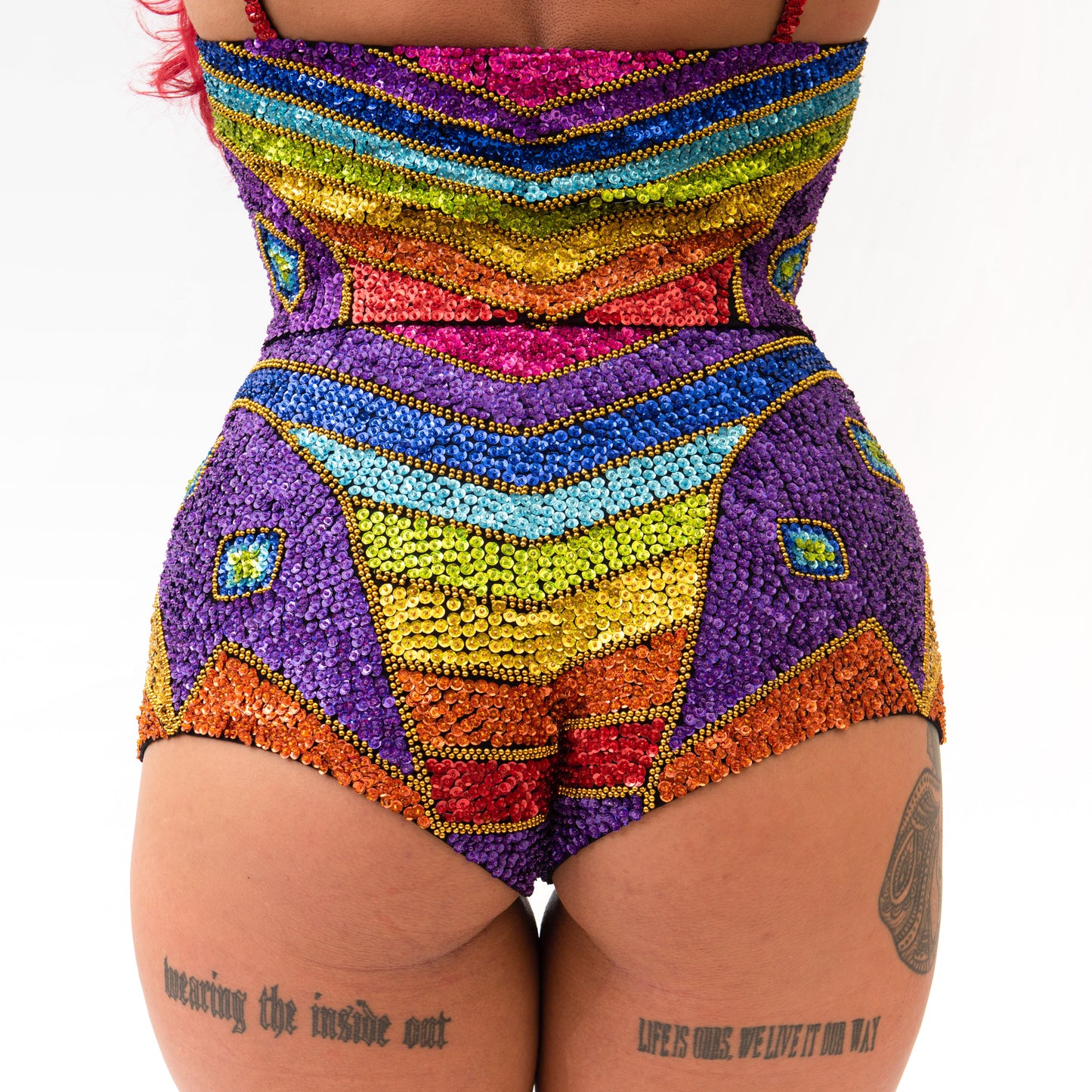 Rainbow bottom, high waist ladies festival shorts, sequin hot pants, rainbow shorts, festival bottoms and pants for gay pride costume or festival outfit.