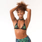matching sequin outfit with mermaid green sequins in triangle crop top and hot pants bottoms for burning man women's fashion 